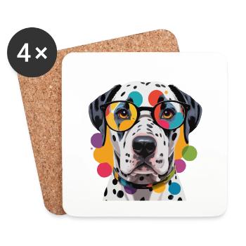 Chien Dalmatien Lunettes Colorées Cool - Dessous de verre (lot de 4) - blanc - Devant