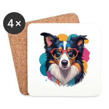 Border Collie Hag mit Brille Bunt - Untersetzer (4er-Set) - Weiß - Vorne