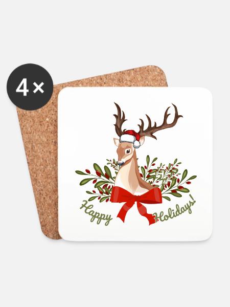 Happy Holidays - Untersetzer (4er-Set) - Weiß