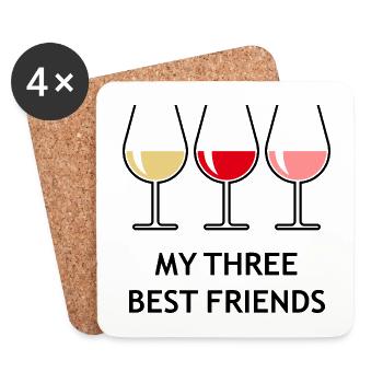My Three Best Friends (Wein Bauchig Offen) - Untersetzer (4er-Set) - Weiß - Vorne