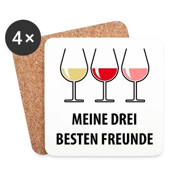 Meine Drei Besten Freunde (Wein Bauchig Offen) - Untersetzer (4er-Set) - Weiß - Vorne