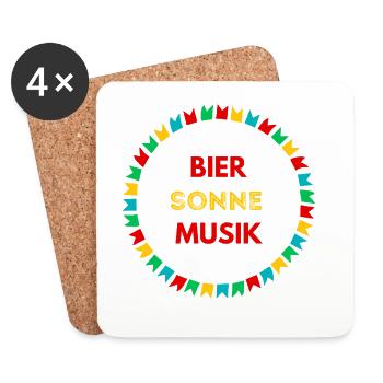 Bier Sonne Musik - Sommerparty Design - Untersetzer (4er-Set) - Weiß - Vorne