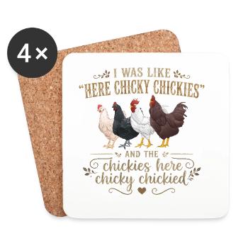 Poule Humour Rétro Groovy Cadeau Fermière - Dessous de verre (lot de 4) - blanc - Devant