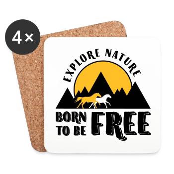 Explore nature Born to be free - Montagnes et chevaux - Dessous de verre (lot de 4) - blanc - Devant