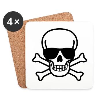 Skull with Sunglasses - Crâne - Dessous de verre (lot de 4) - blanc - Devant