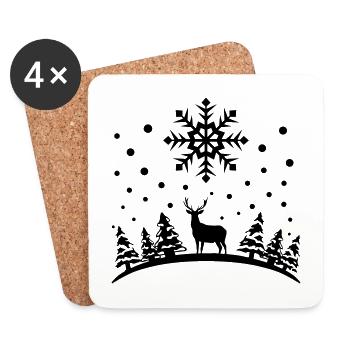 Hiver - Cerf, forêt et neige - Dessous de verre (lot de 4) - blanc - Devant
