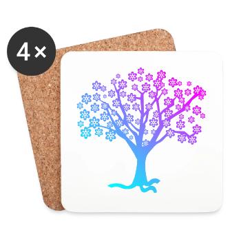Tree with flowers of turquoise purple pink - Coasters (set of 4) - white - Front