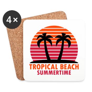 Tropical beach, summertime (island, palm trees, sun) - Coasters (set of 4) - white - Front