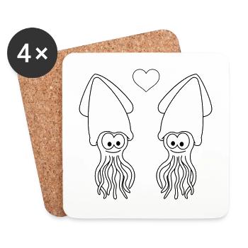 Squid Comic Couple Love - Coasters (set of 4) - white - Front