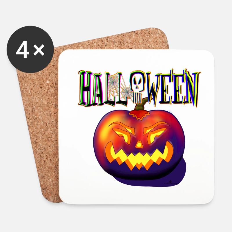 glühender halloween Kürbis - Untersetzer (4er-Set) - Weiß