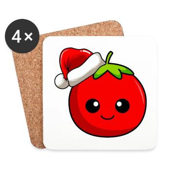Tomate Weihnachten Comic Xmas - Untersetzer (4er-Set) - Weiß - Vorne