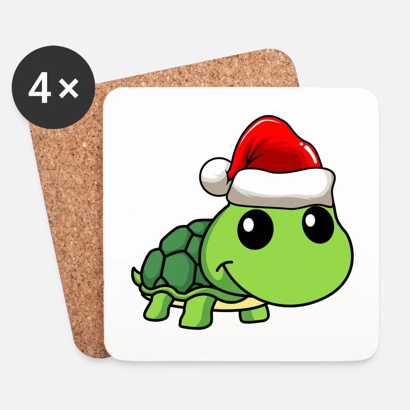 Schildkröte Comic Weihnachten - Untersetzer (4er-Set) - Weiß