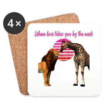 Safari Love Lion and Giraffe - Coasters (set of 4) - white - Front