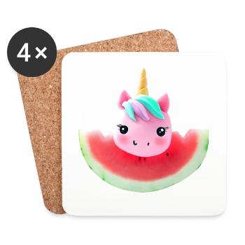 Licorne de pastèque - Dessous de verre (lot de 4) - blanc - Devant