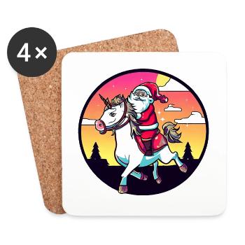 Einhorn Weihnachtsmann - Untersetzer (4er-Set) - Weiß - Vorne