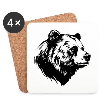 Bear Grizzly Animal - Coasters (set of 4) - white - Front