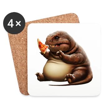 Pizza Loving Dinosaur - Coasters (set of 4) - white - Front