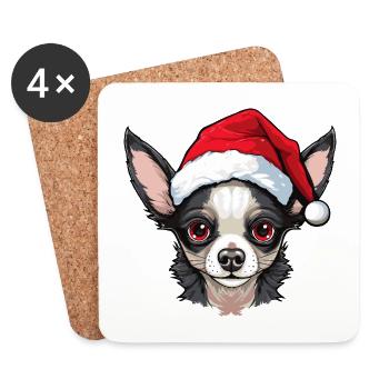 Chihuahua chien Noël Portrait de Noël - Dessous de verre (lot de 4) - blanc - Devant