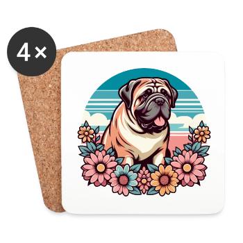 Bullmastiff Retro Pastel Flowers - Coasters (set of 4) - white - Front