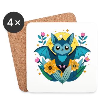Kleine Fledermaus in der untergehenden Sonne - Untersetzer (4er-Set) - Weiß - Vorne