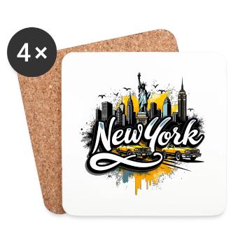 New York – Skyline, Statue de la Liberté et taxis - Dessous de verre (lot de 4) - blanc - Devant