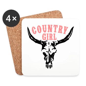 COUNTRY GIRL BULL SKULL - Coasters (set of 4) - white - Front