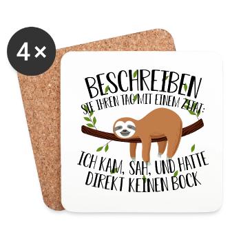 Lustiger Faultier Spruch Couch Sofa kein Bock Funn - Untersetzer (4er-Set) - Weiß - Vorne