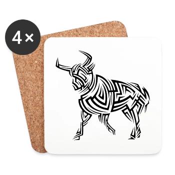 Tatouage tribal Taurus - Dessous de verre (lot de 4) - blanc - Devant