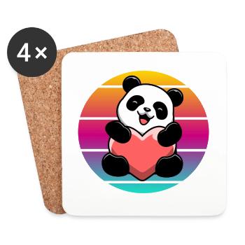 Vintage Panda Bär Herz Sonnenuntergang - Untersetzer (4er-Set) - Weiß - Vorne