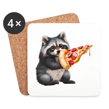 Pizza-loving raccoon - Coasters (set of 4) - white - Front