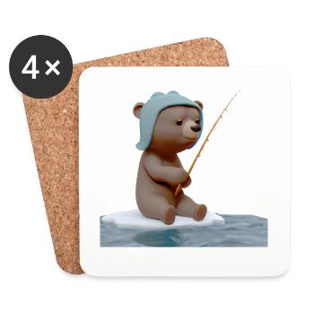 Pêche sur glace à l’ours pêcheur - Dessous de verre (lot de 4) - blanc - Devant