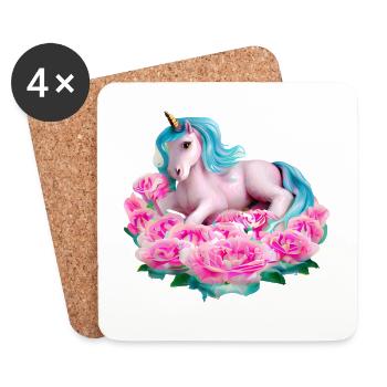 Licorne dans les roses - Dessous de verre (lot de 4) - blanc - Devant