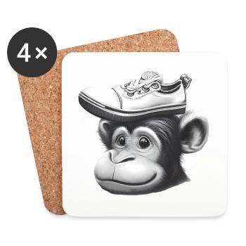 Singe avec chapeau de chaussure - Dessous de verre (lot de 4) - blanc - Devant