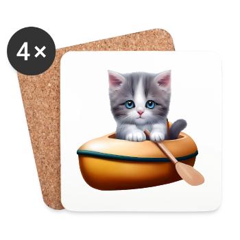 Cute cat in kayak - Coasters (set of 4) - white - Front