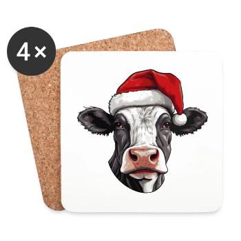 Kuh Weihnachten Tier Porträt Xmas - Untersetzer (4er-Set) - Weiß - Vorne