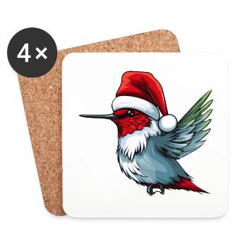 Hummingbird Bird Christmas Portrait Xmas - Coasters (set of 4) - white - Front