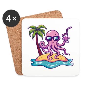 Octopus Vacances d’été à la plage - Dessous de verre (lot de 4) - blanc - Devant