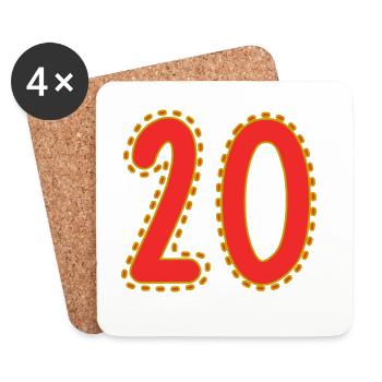 20. 20 ANS. 20e ANNIVERSAIRE. ANNIVERSAIRE 20 ANS. - Dessous de verre (lot de 4) - blanc - Devant