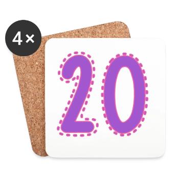 20. 20 ANS. 20e ANNIVERSAIRE. ANNIVERSAIRE 20 ANS. - Dessous de verre (lot de 4) - blanc - Devant