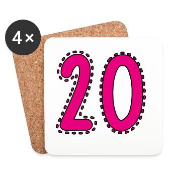 20. 20 ANS. 20e ANNIVERSAIRE. ANNIVERSAIRE 20 ANS. - Dessous de verre (lot de 4) - blanc - Devant