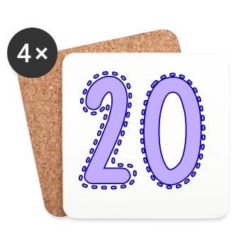 20. 20 ANS. 20e ANNIVERSAIRE. ANNIVERSAIRE 20 ANS. - Dessous de verre (lot de 4) - blanc - Devant