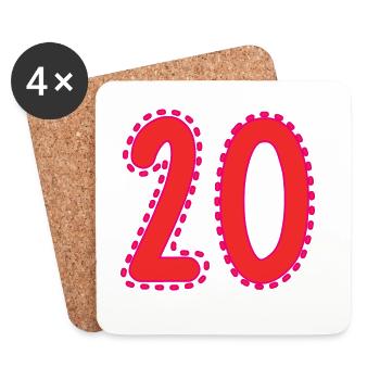 20. 20 ANS. 20e ANNIVERSAIRE. ANNIVERSAIRE 20 ANS. - Dessous de verre (lot de 4) - blanc - Devant