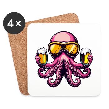 Octopus Après Ski Beer Comic - Coasters (set of 4) - white - Front