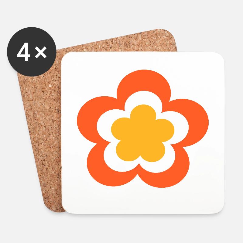 70er Jahre Blume Muster - Untersetzer (4er-Set) - Weiß