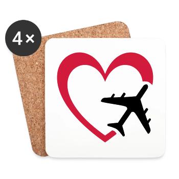 Flugzeug und Herz - Untersetzer (4er-Set) - Weiß - Vorne