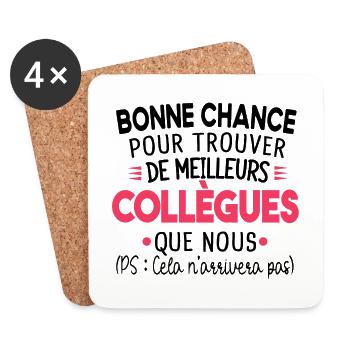 Collègue Collègues Cadeau Départ Retraite Humour - Dessous de verre (lot de 4) - blanc - Devant