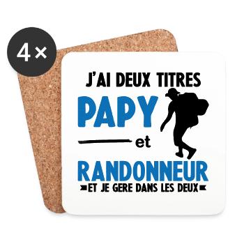 Papy Et Randonneur J'ai deux titres - Dessous de verre (lot de 4) - blanc - Devant