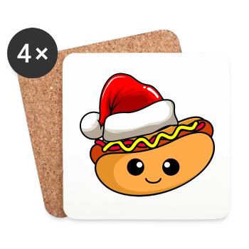 Hotdog Weihnachten Comic Xmas - Untersetzer (4er-Set) - Weiß - Vorne