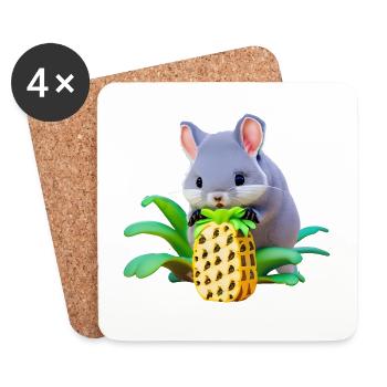 Chinchilla liebt Ananas - Untersetzer (4er-Set) - Weiß - Vorne