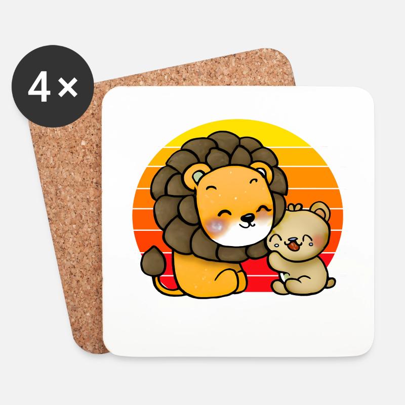 Löwe kuschelt Bär - Untersetzer (4er-Set) - Weiß